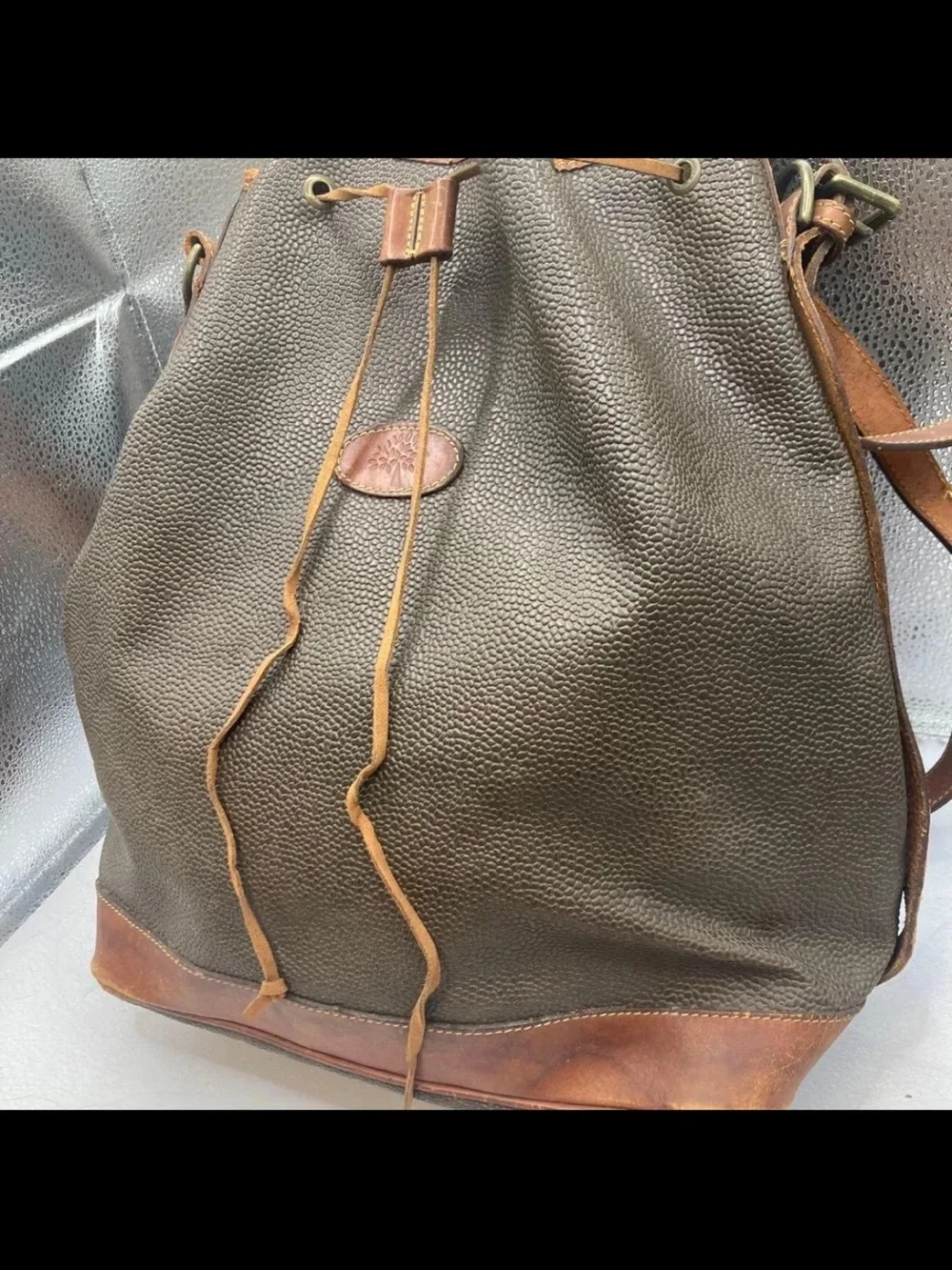 Mulberry Olive Green and Brown Leather Drawstring Shoulder Bag